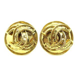 Chanel Button Earrings Clip-On Gold